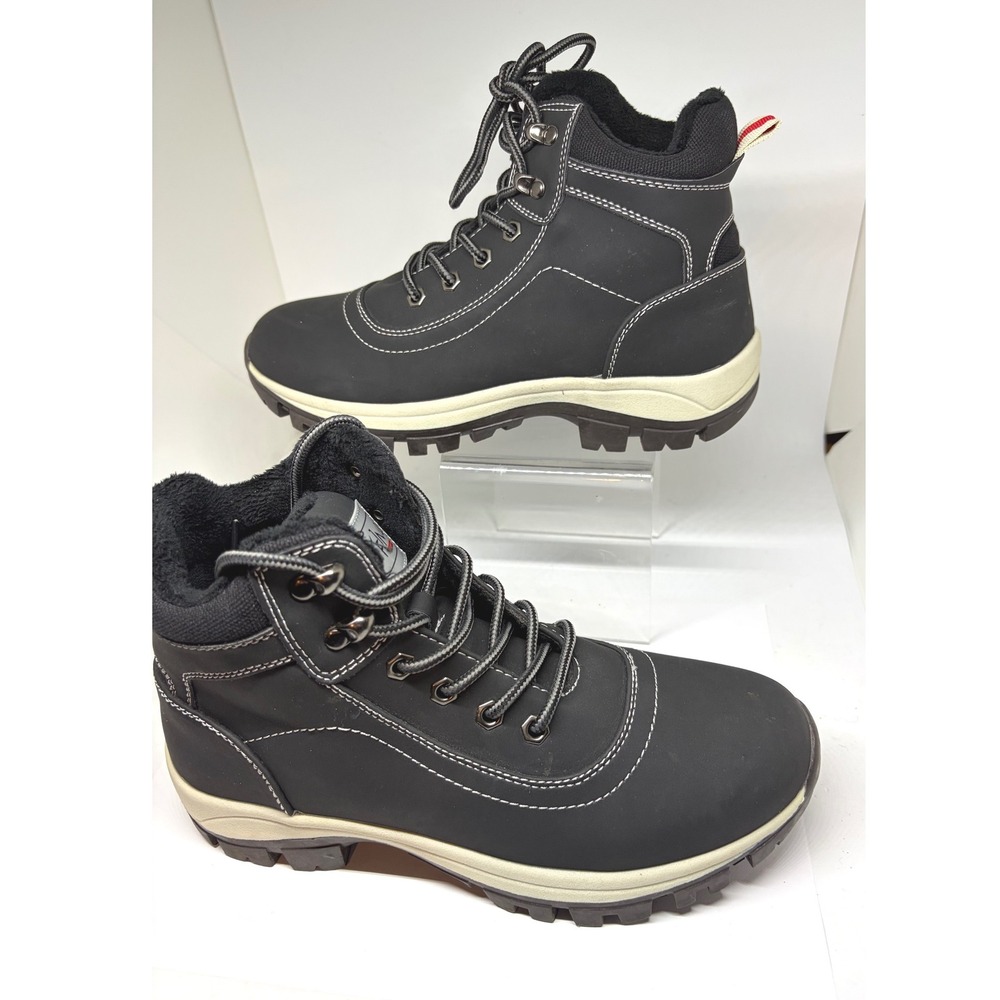Cestfini Hiking Boots Women 38 Black Excellent Faux Fur Lined Lace Up Lug Sole